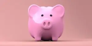 Pink piggy bank for teaching kids about money